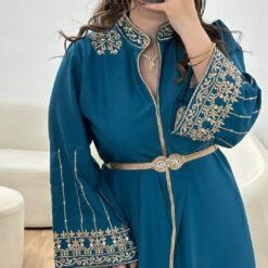Caftan mouna bleu turquoise