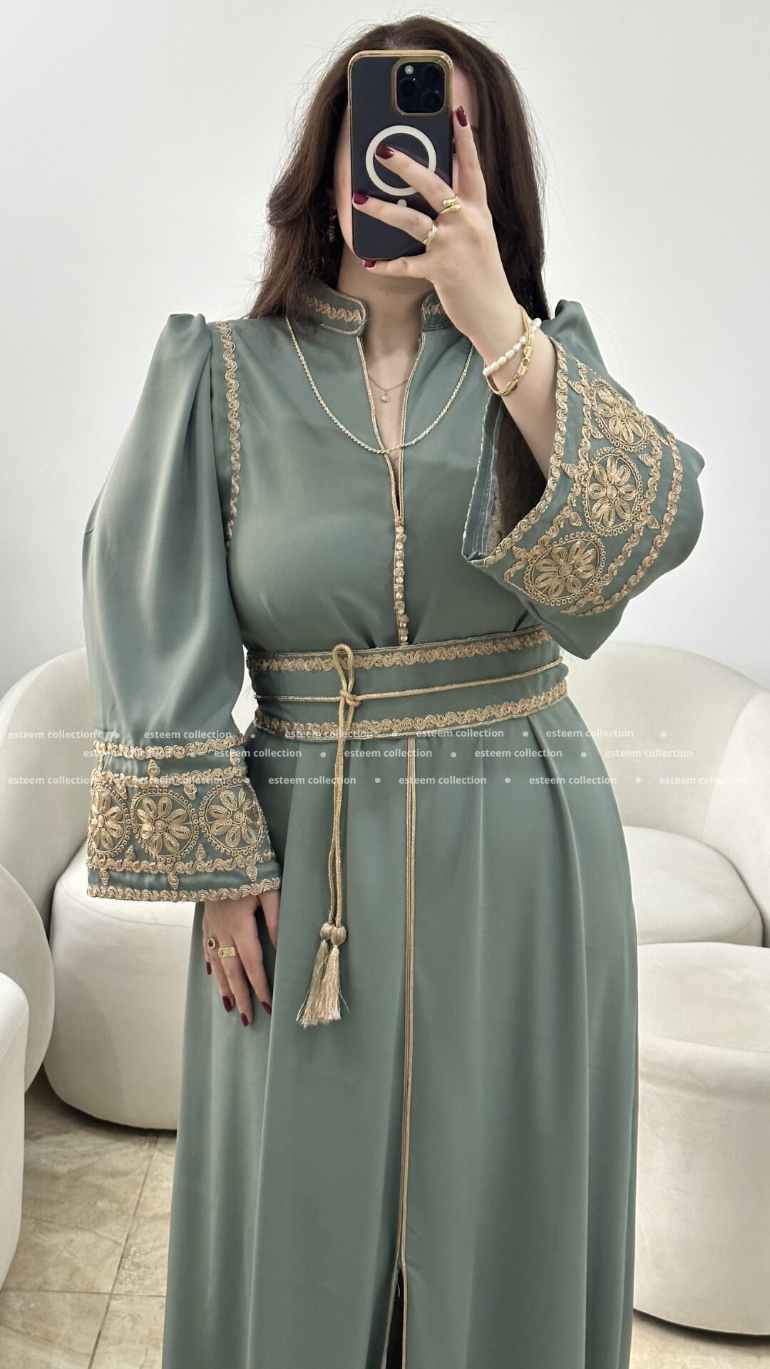 Caftan fairouz vert d'eau
